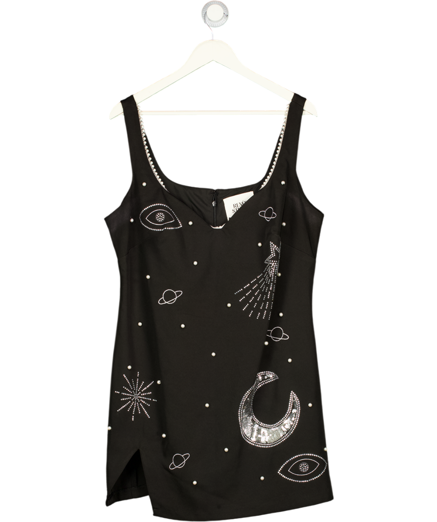 RENEE STUDIO Plus X Michelle Nayla Exclusive Celestial Sequin & Pearl Embellished Side Split Mini Dress In Black UK 18
