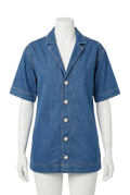 Ganni Crystal-Button Cotton-Blend Denim Shirt UK 8