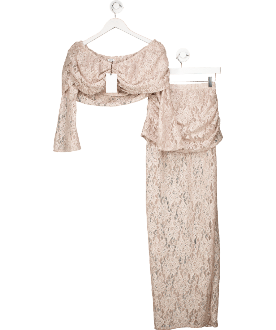 Deme Studio 2 - piece Beige Lace Skirt And Top Set UK XS - Reliked