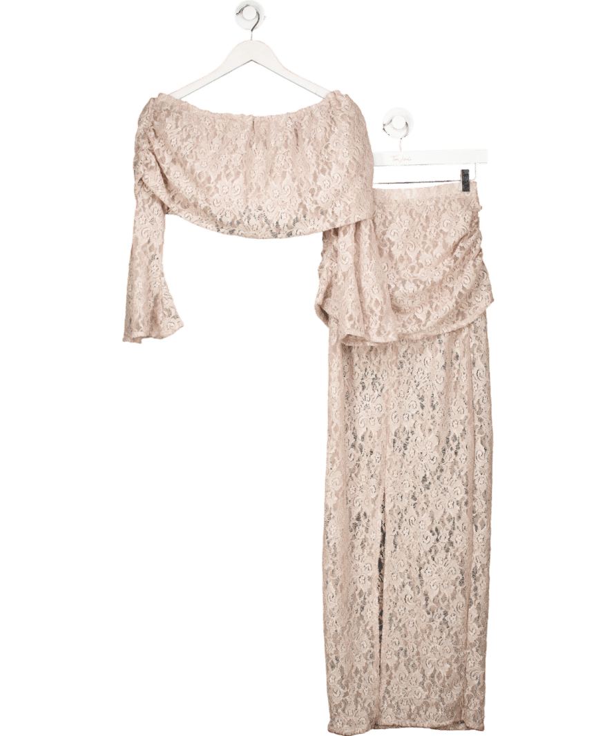 Deme Studio 2 - piece Beige Lace Skirt And Top Set UK XS - Reliked