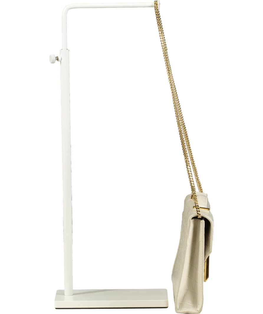 DeMellier London Cream Vancouver Croc - effect Leather Clutch Bag With Crossbody Chain - Reliked