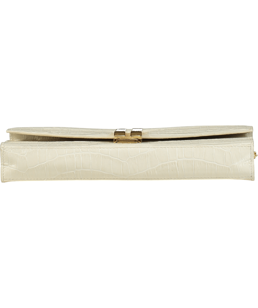 DeMellier London Cream Vancouver Croc - effect Leather Clutch Bag With Crossbody Chain - Reliked