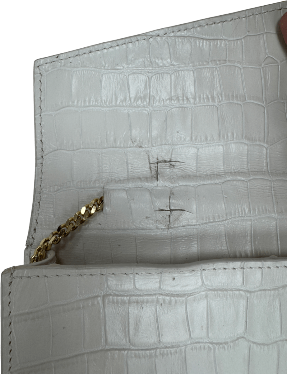 DeMellier London Cream Vancouver Croc - effect Leather Clutch Bag With Crossbody Chain - Reliked