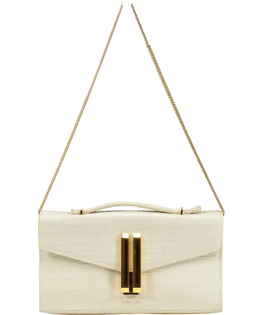 DeMellier London Cream Vancouver Croc - effect Leather Clutch Bag With Crossbody Chain - Reliked