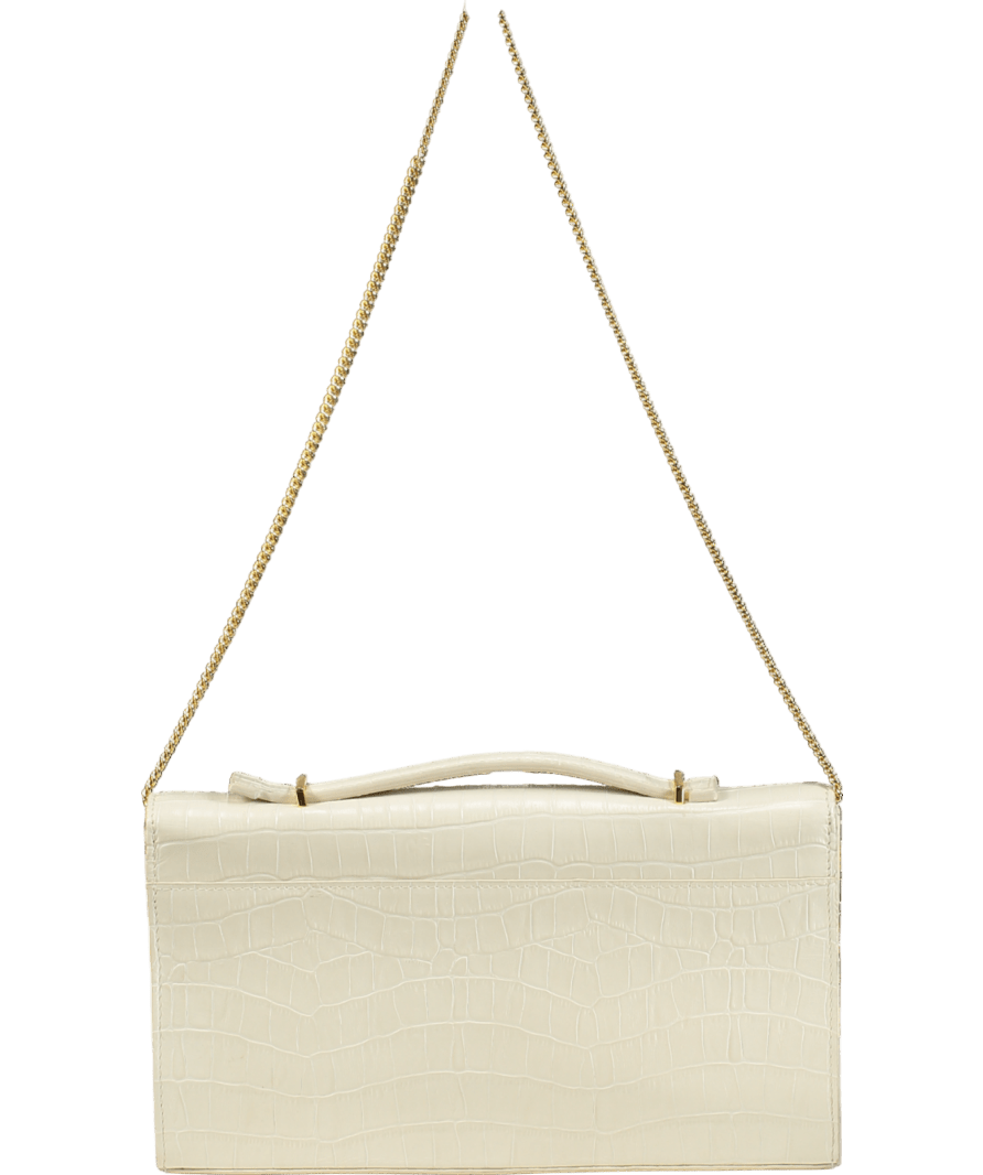 DeMellier London Cream Vancouver Croc - effect Leather Clutch Bag With Crossbody Chain - Reliked