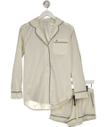 Desmond And Dempsey Cream / Black 100%. Cotton Short Pyjama Set - Mongrammed 'jf' UK XS - Reliked