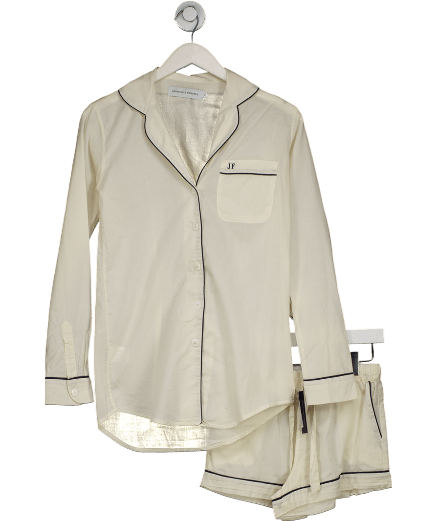 Desmond And Dempsey Cream / Black 100%. Cotton Short Pyjama Set - Mongrammed 'jf' UK XS - Reliked