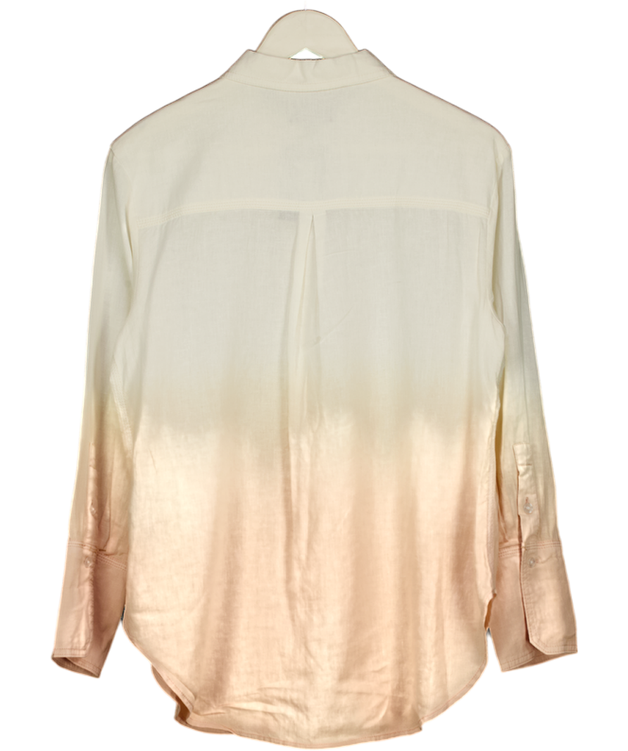 DONNA KARAN Weekend Cream Linen-blend Dip-dyed Striped Shirt UK S