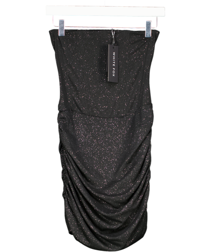 White Fox Out In The Wild Strapless Mini Dress Black Glitter UK S