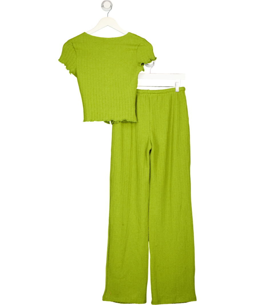 ASOS 2-piece Green Crochet Button Through Short Sleeve Top And Trouser Set UK XS