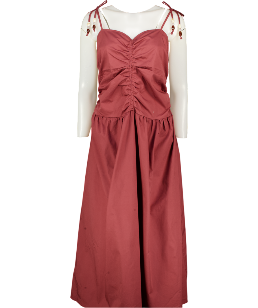 Burgundy Red 100% Cotton Ruched Bodice Dress UK 20