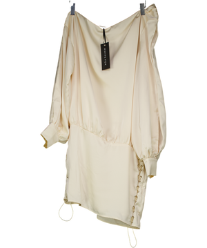 White Fox Cream Love Letter Long Sleeve Mini Dress UK M