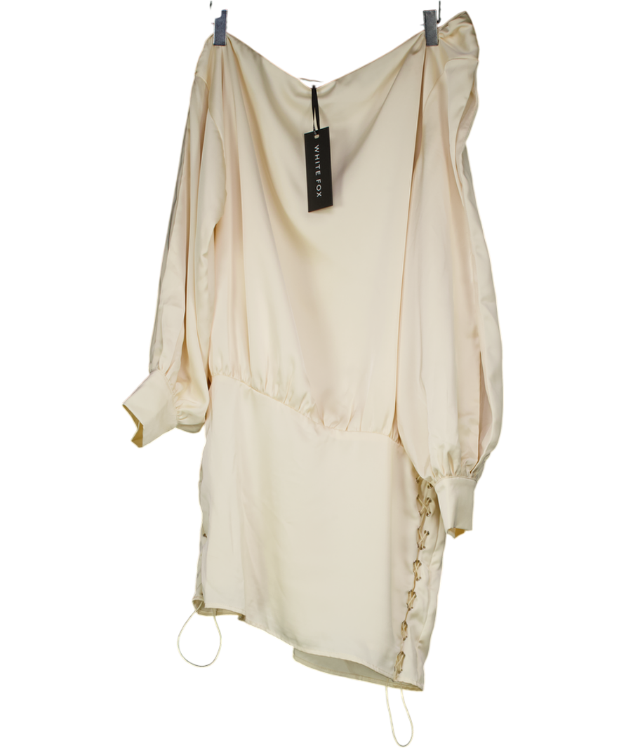 White Fox Cream Love Letter Long Sleeve Mini Dress UK M
