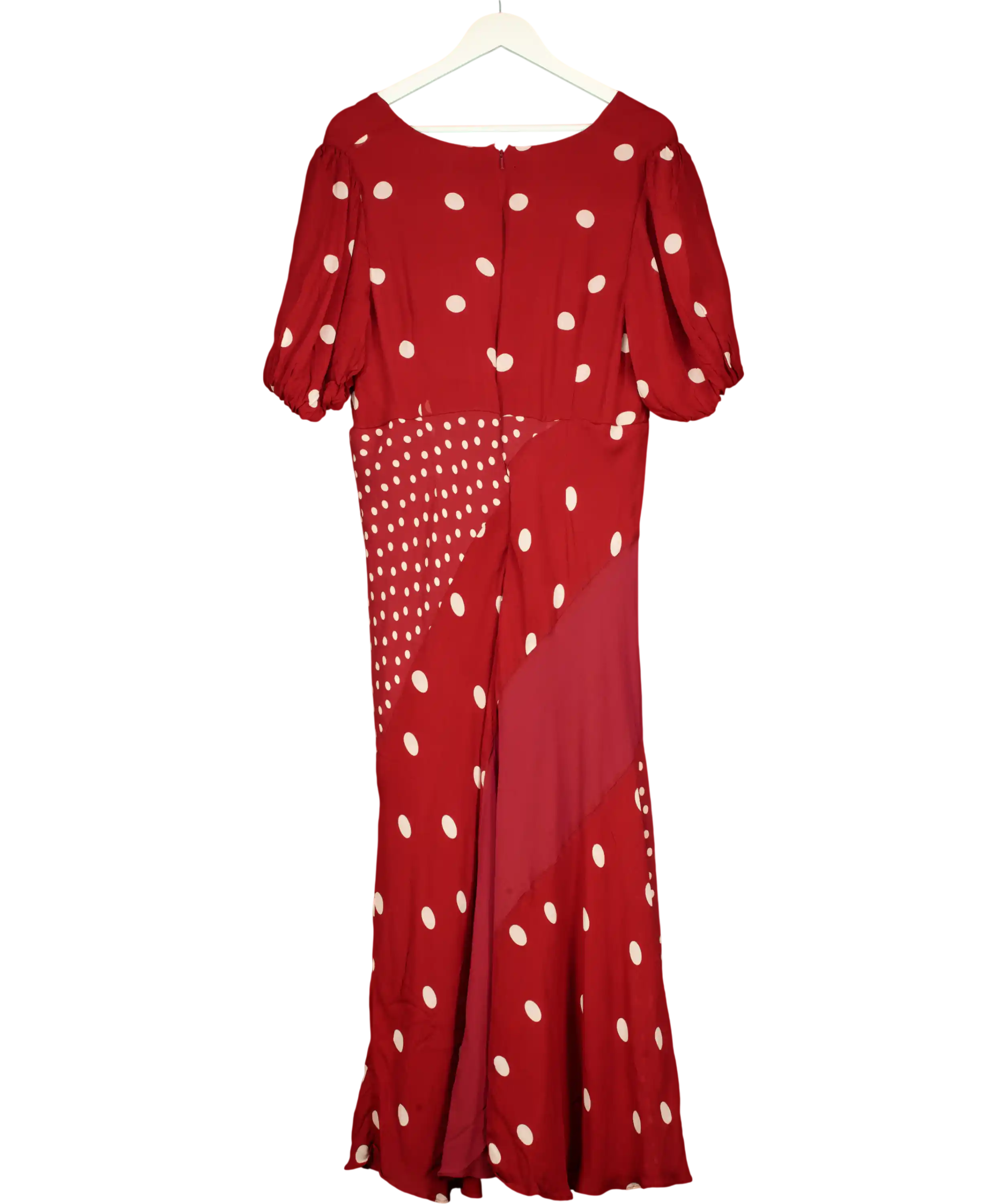 Monsoon Amaya Puff Sleeve Polka Dot Maxi Dress  Burgundy Red UK XL