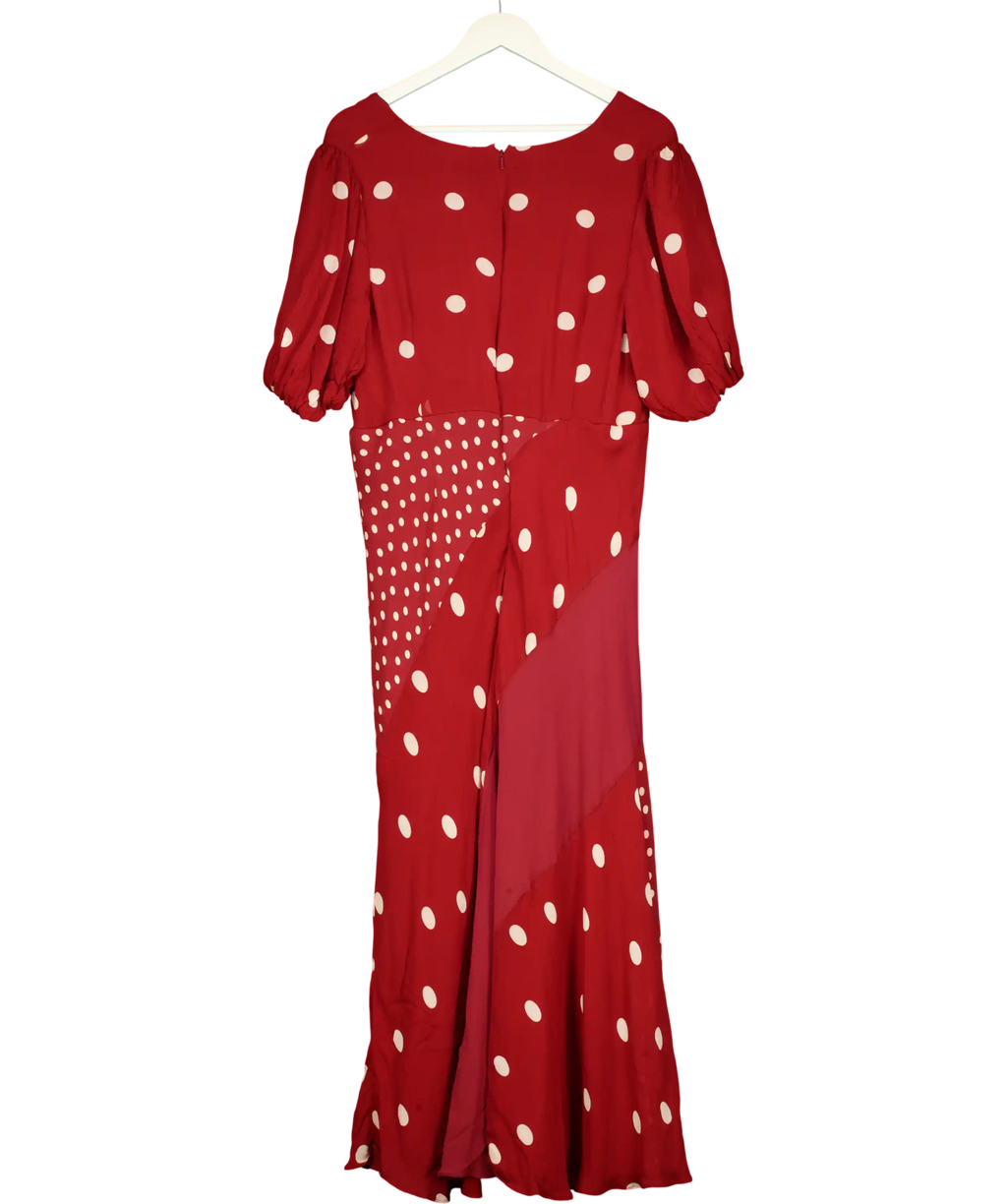 Monsoon Amaya Puff Sleeve Polka Dot Maxi Dress  Burgundy Red UK XL