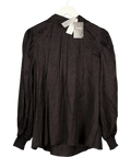 Lily & Lionel Black Animal Jacquard Molly Turtle Neck Bow Back  Blouse UK 10