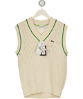 LACOSTE Cream Unisex Crochet Effect Cricket Sweater Vest - Cream/green/yellow UK S