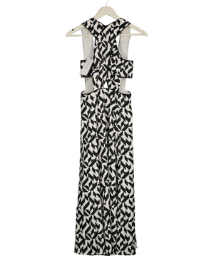 KAREN MILLEN Black & White Print Cut-out Maxi Dress UK 6