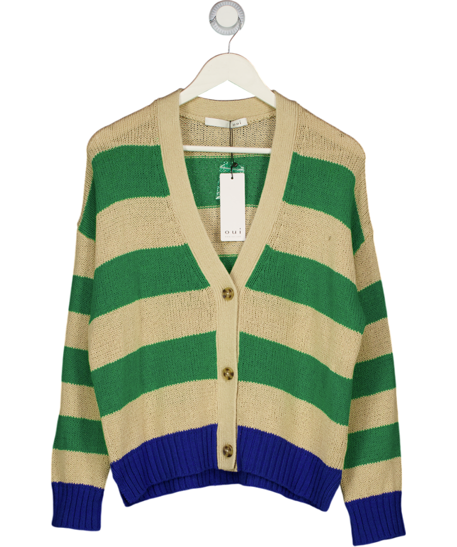 OUI Camel, Green And Blue 100% Cotton Knit Cardigan Fr38 UK 10