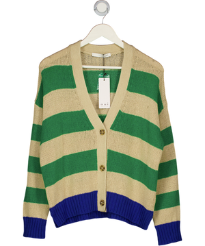 OUI Camel, Green And Blue 100% Cotton Knit Cardigan Fr36 UK 8
