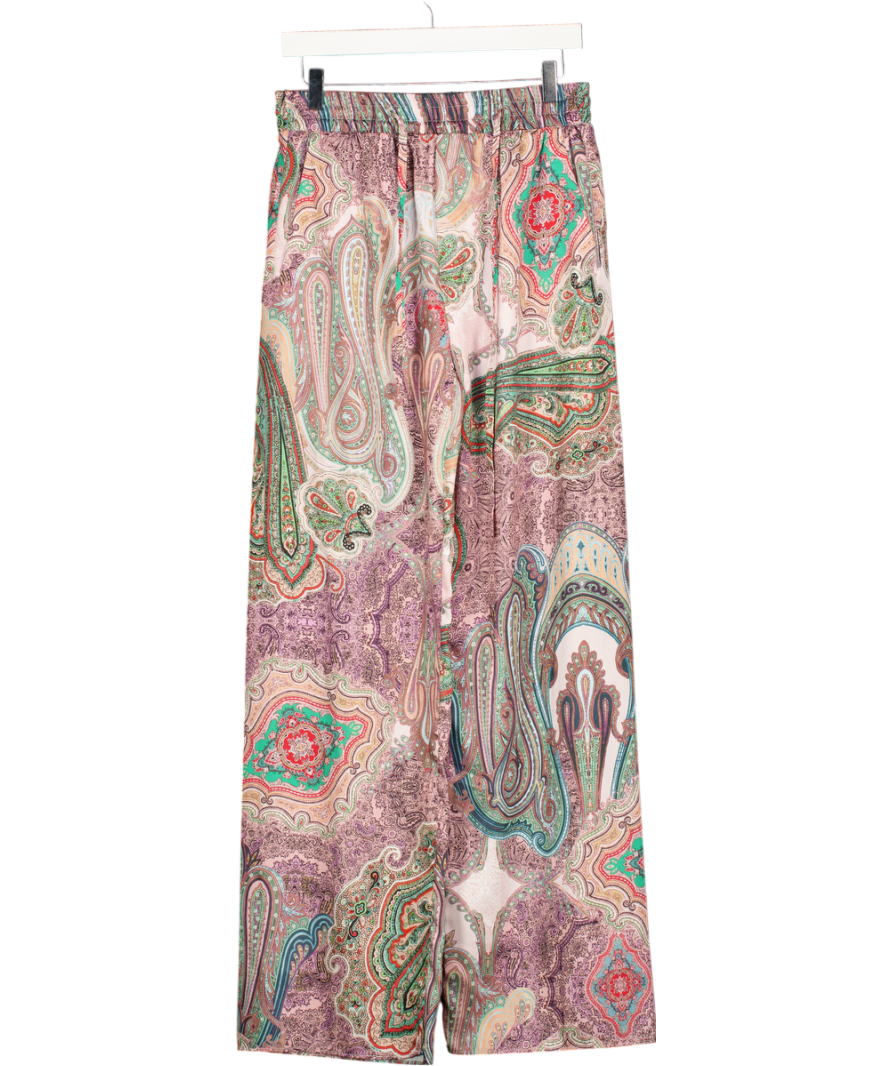 ZARA Multicoloured Paisley Satin Wide Leg Trousers UK M