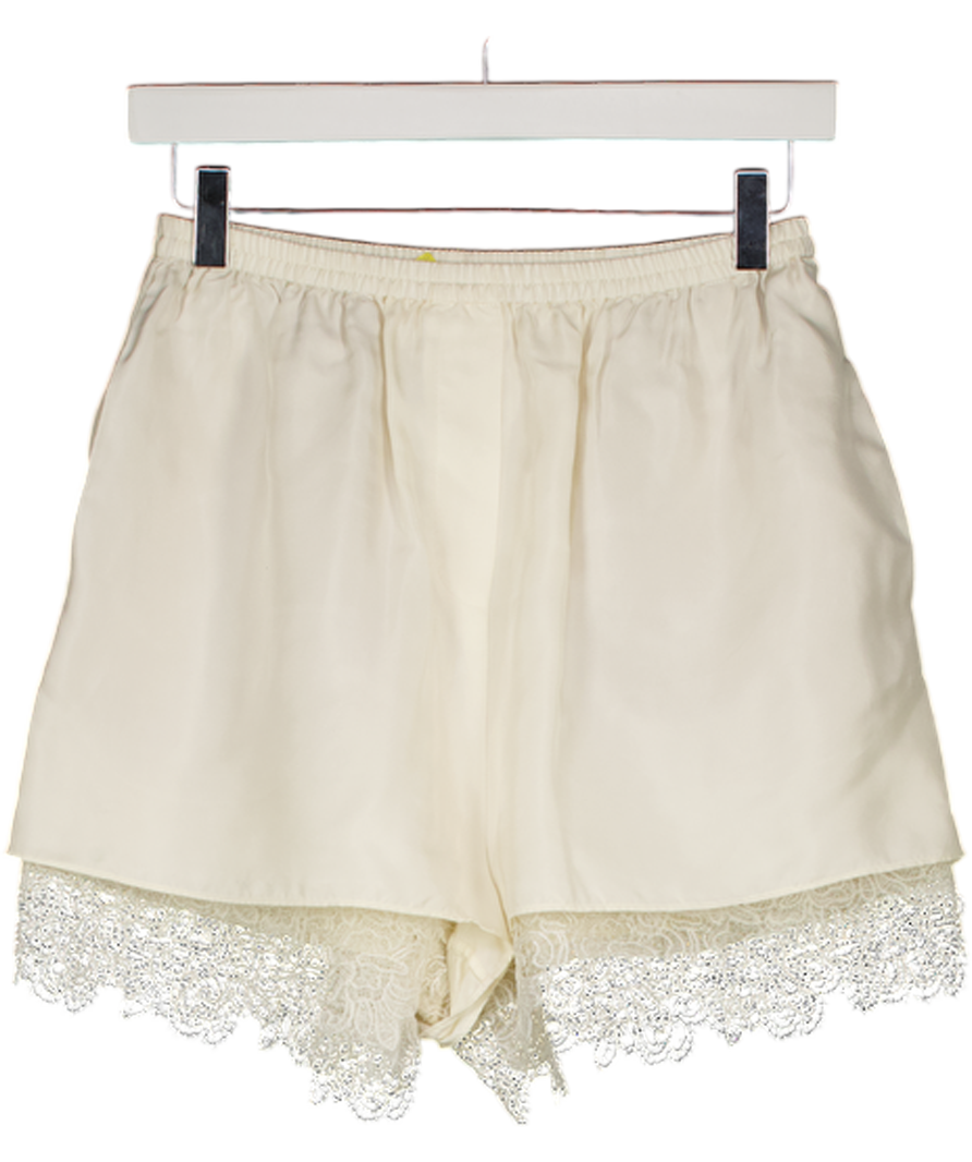 Róhe Cream Lace-trimmed 100% Silk Shorts UK 8
