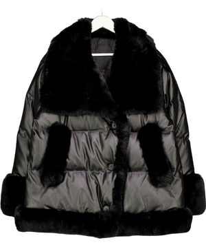 GOLDBERGH Black Faux Leather & Fur Trim Solange Jacket UK 12