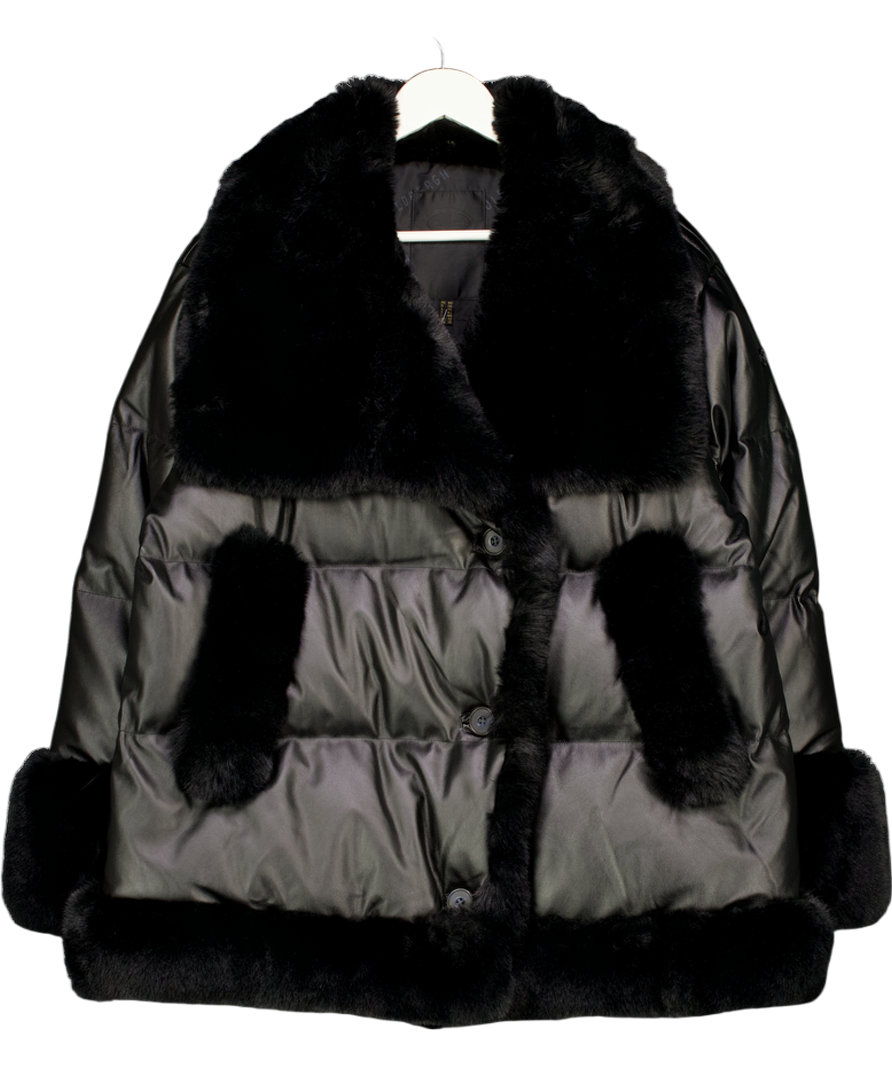 GOLDBERGH Black Faux Leather & Fur Trim Solange Jacket UK 12