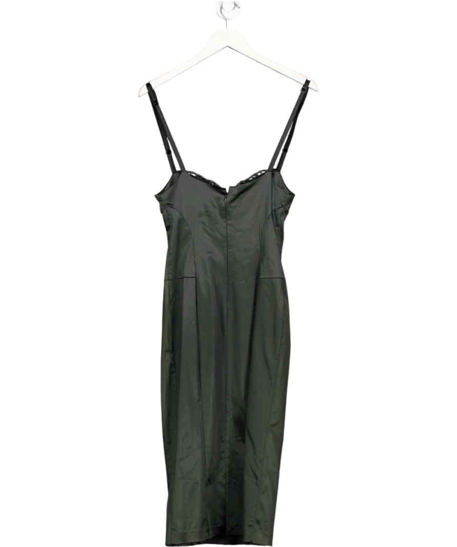 D&G Black Satin Lace Trimmed Midi Pencil Dress It42 UK 10 - Reliked