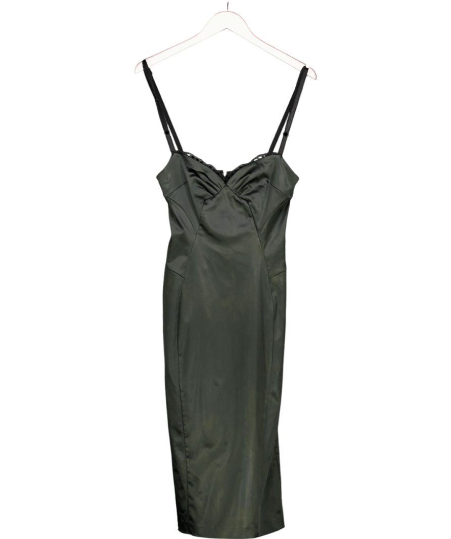 D&G Black Satin Lace Trimmed Midi Pencil Dress It42 UK 10 - Reliked