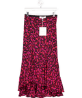 Diane von Furstenberg Black / Red 100% Silk Chiffon Midnight Kiss Print Layered Midi Skirt UK S - Reliked