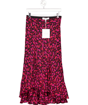 Diane von Furstenberg Black / Red 100% Silk Chiffon Midnight Kiss Print Layered Midi Skirt UK S
