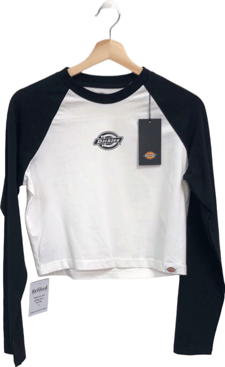 Dickies Black/White Sodaville Long Sleeve Crop Tee Large - Reliked