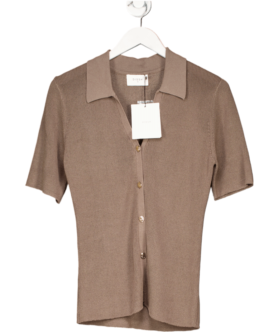DISSH Beige Liam Taupe Knit Polo Shirt UK XS - Reliked