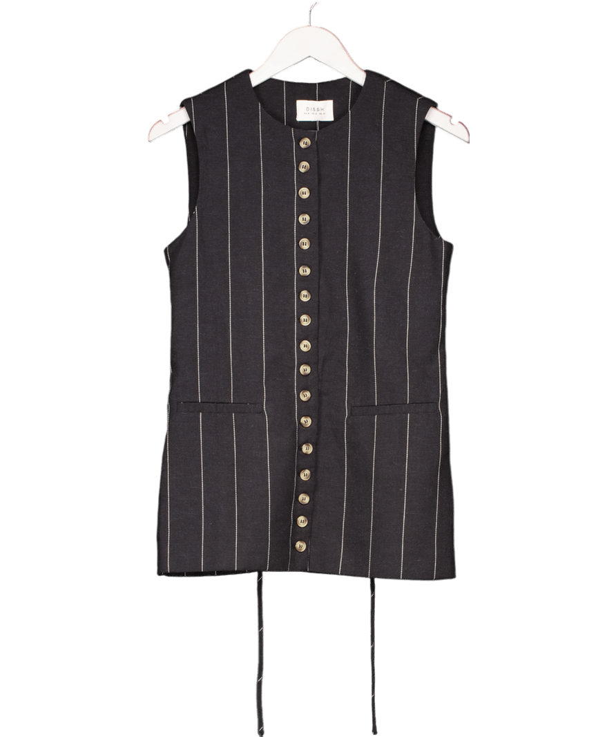 DISSH Black Boston Stripe Long Linen Waistcoat Top UK 6 - Reliked