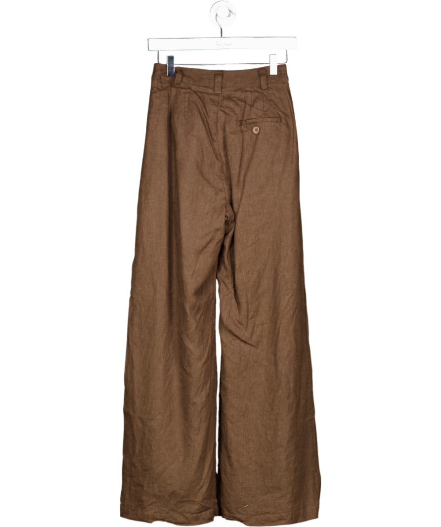 DISSH Chocolate Brown Wide Leg Linen Trousers UK 6 - Reliked