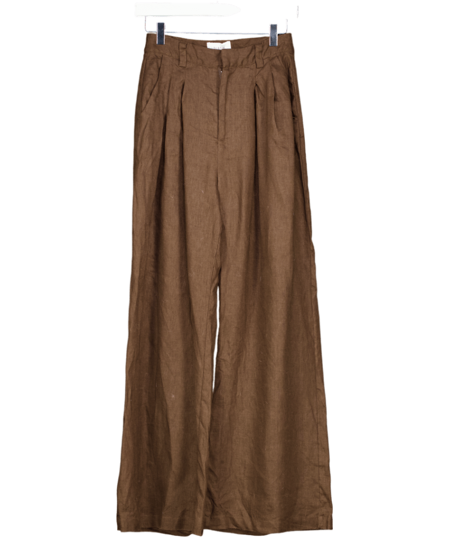 DISSH Chocolate Brown Wide Leg Linen Trousers UK 6 - Reliked