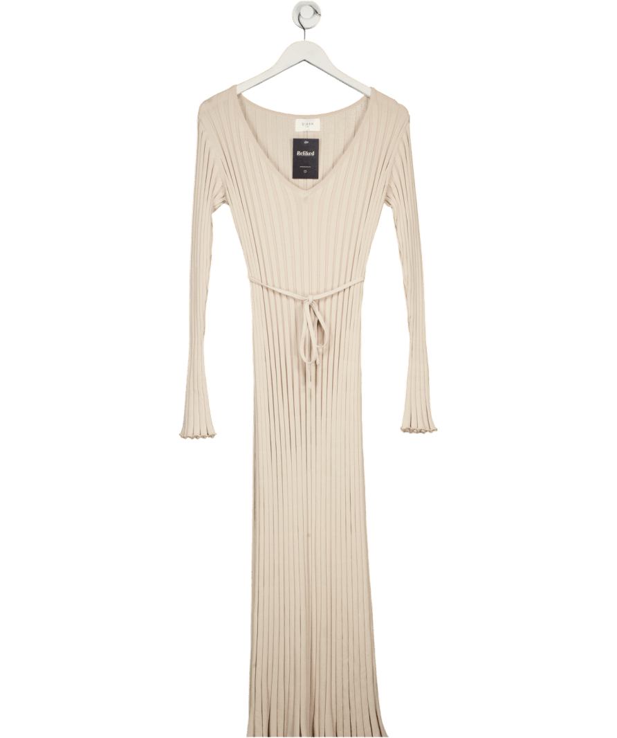 DISSH Reign Beige Sleeved Knit Midi Dress UK XS - Reliked