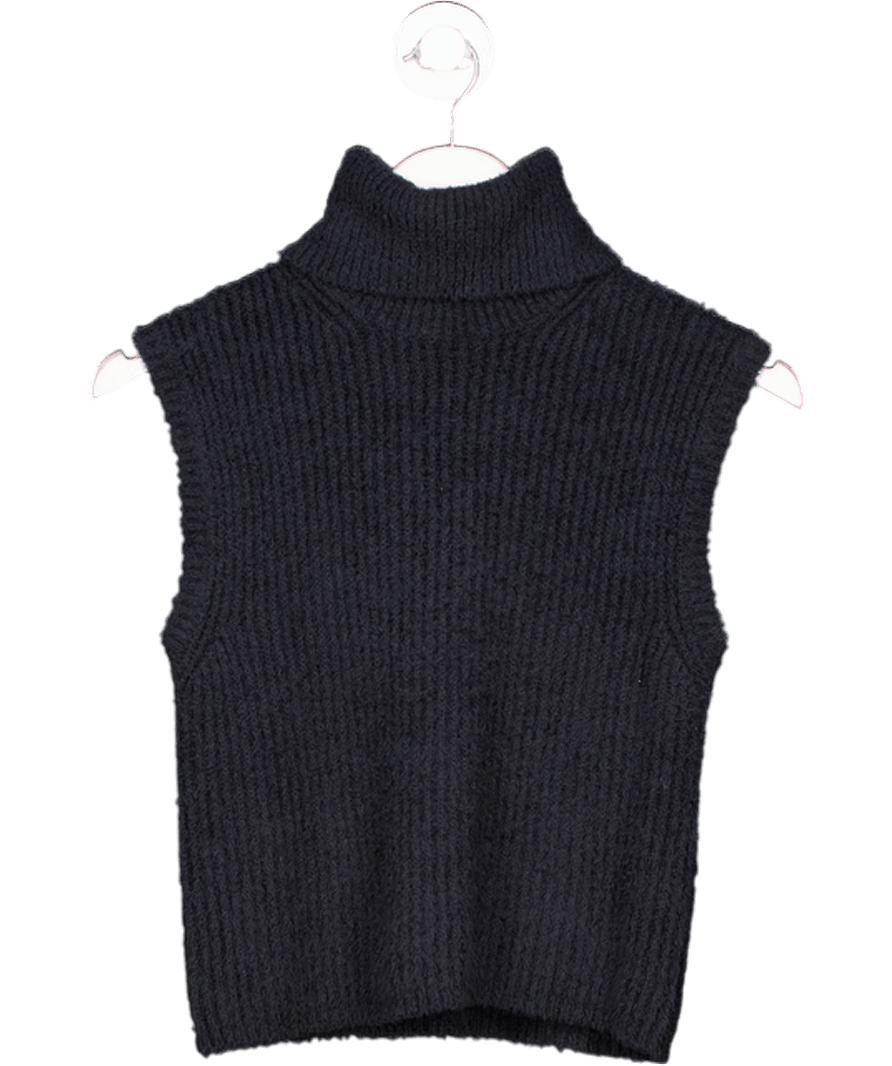Djerf Avenue Organic Knit Cotton Turtleneck Top Black UK XXS - Reliked