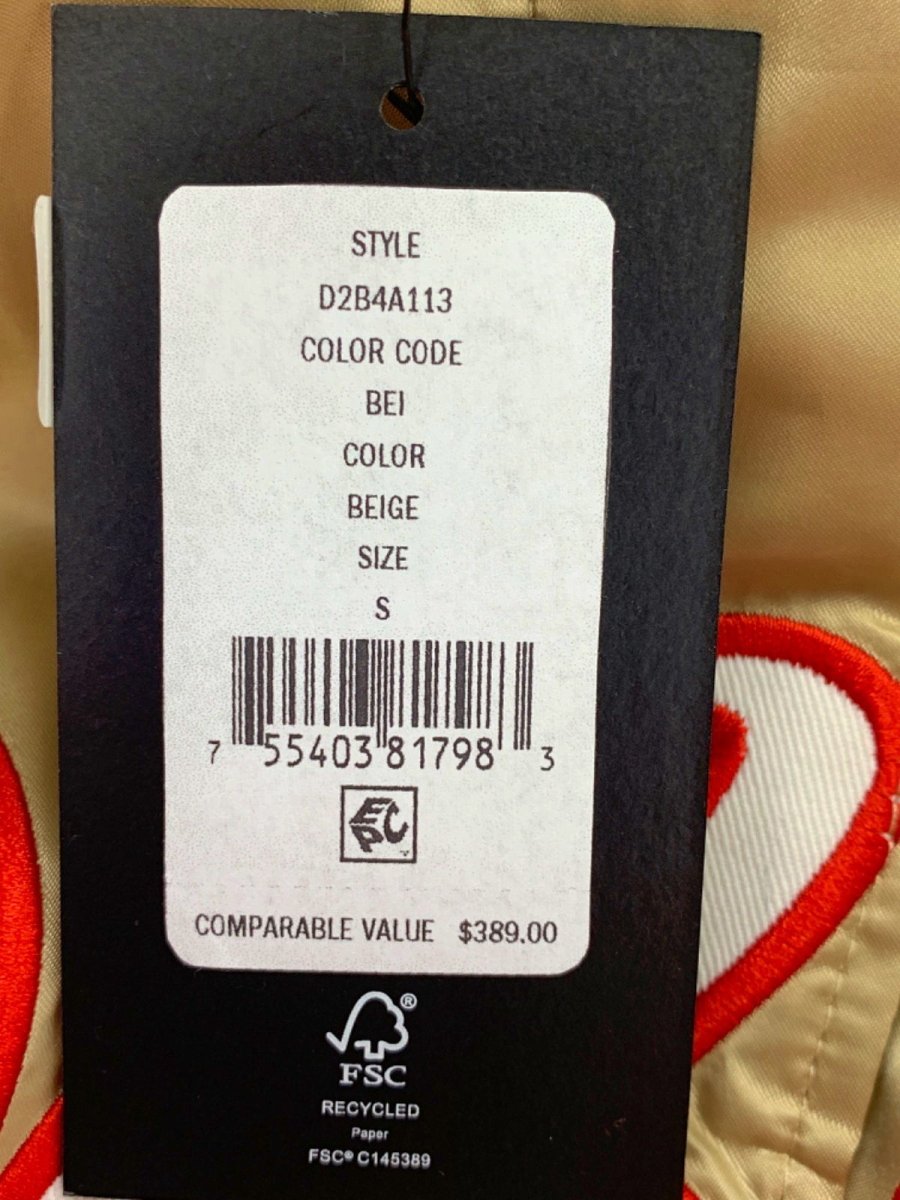 DKNY Beige Black Satin Varsity Jacket UK S - Reliked