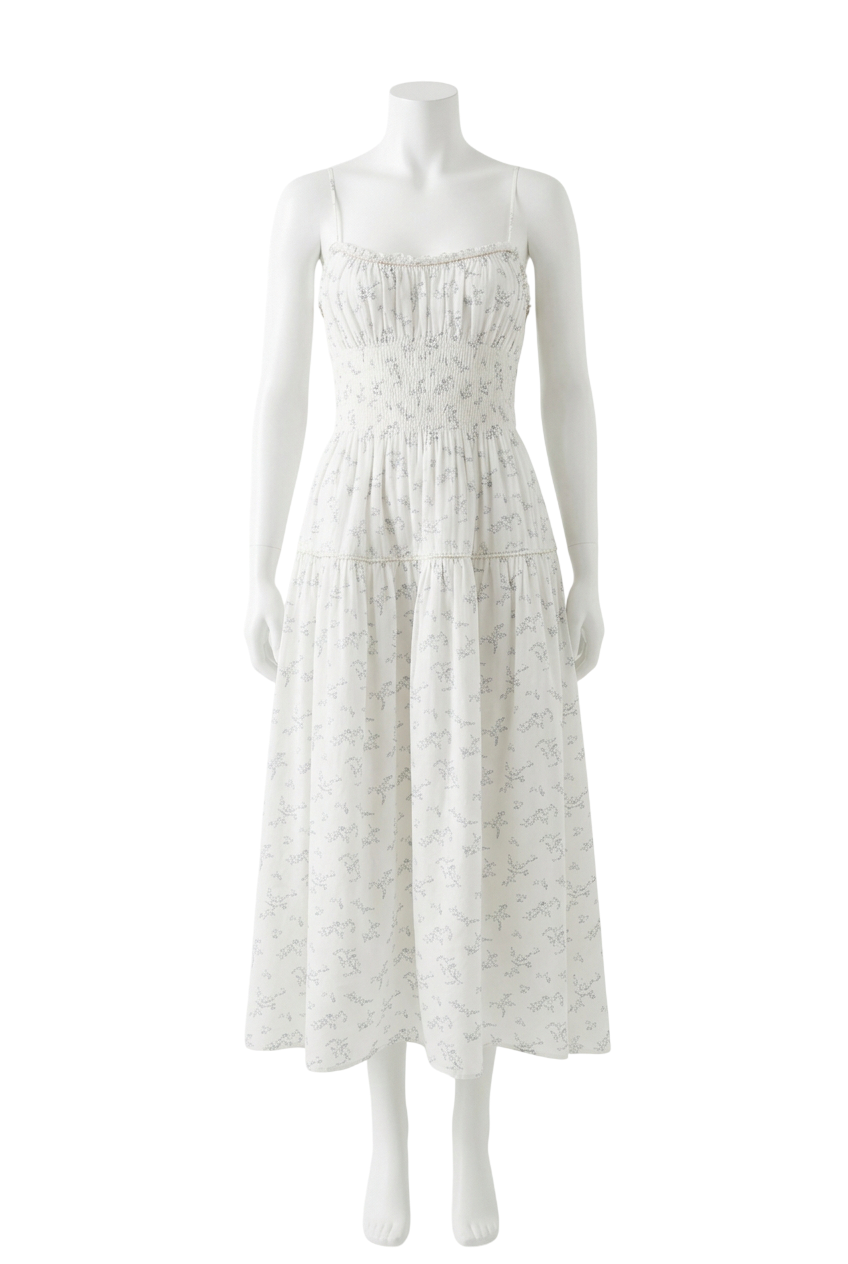 Doen Brigide White Floral organic cotton voile Midi Dress UK S