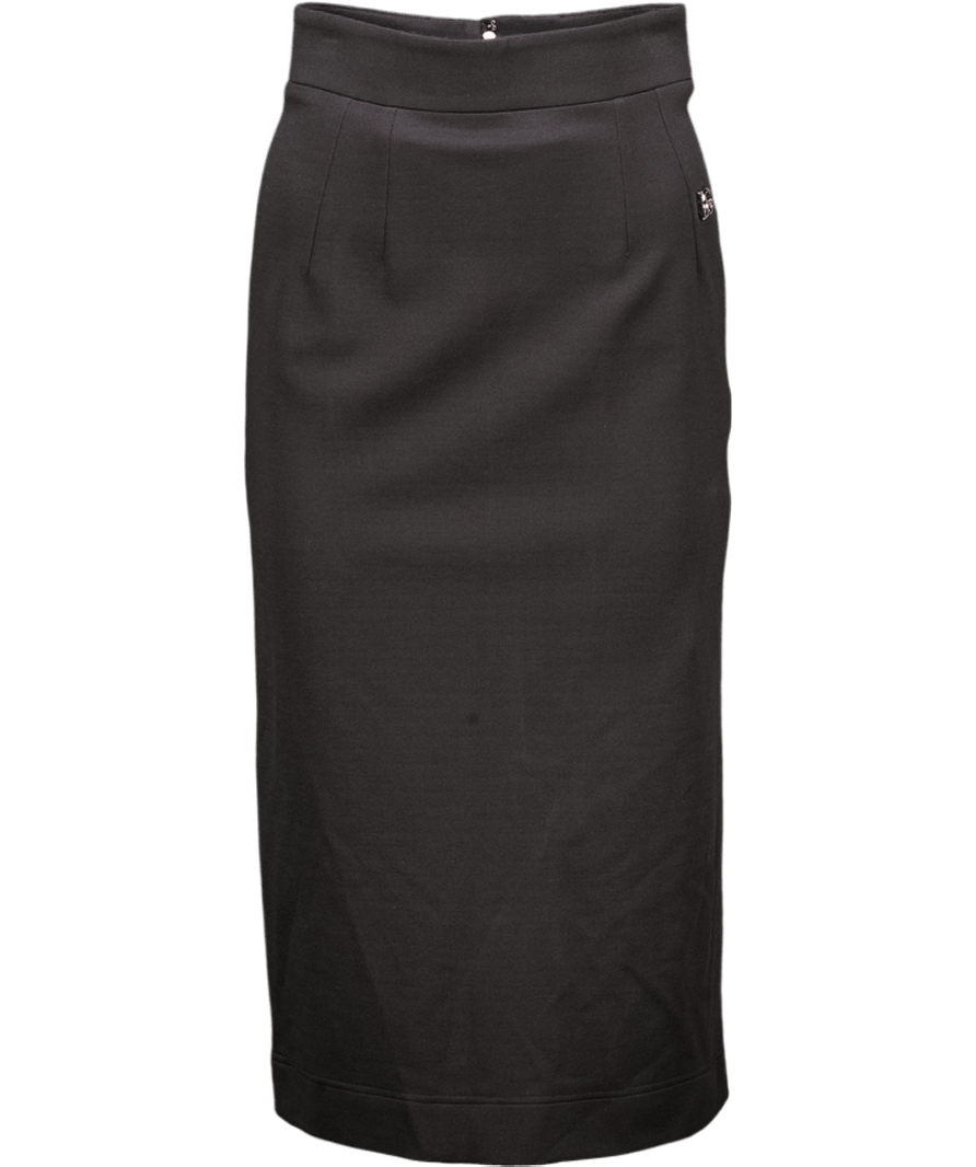 Dolce & Gabbana Black Milano Rib Midi Logo Embellished Pencil Skirt It40 UK 8 - Reliked