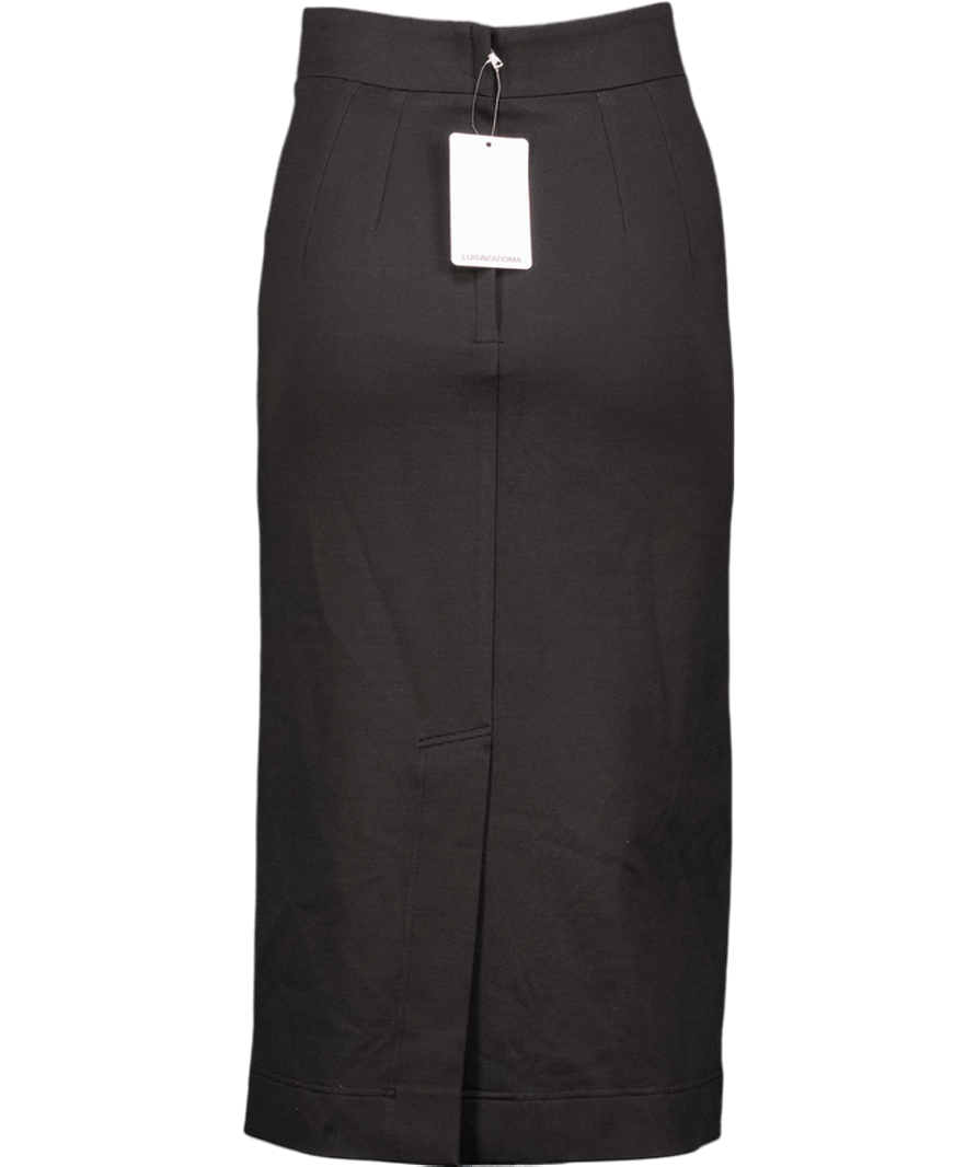 Dolce & Gabbana Black Milano Rib Midi Logo Embellished Pencil Skirt It40 UK 8 - Reliked