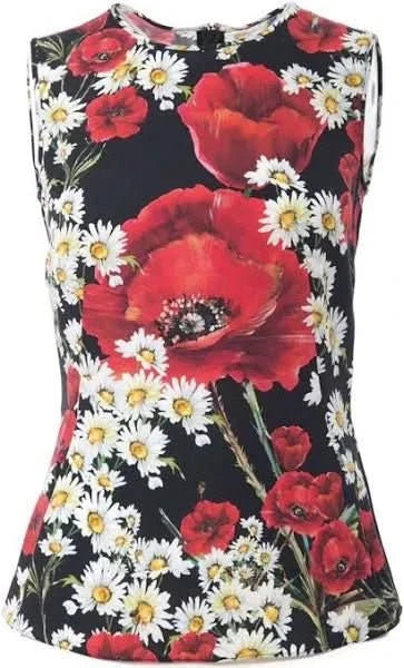 Dolce & Gabbana Black Silk Poppy Print Top It42 UK 10 - Reliked