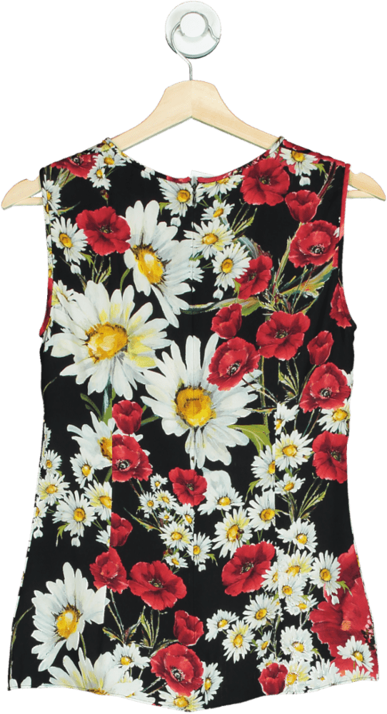Dolce & Gabbana Black Silk Poppy Print Top It42 UK 10 - Reliked