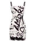 Dolce & Gabbana White Stretch Silk Logo Strap Charmeuse Mini Dress Graffiti Print It42 UK S/M - Reliked