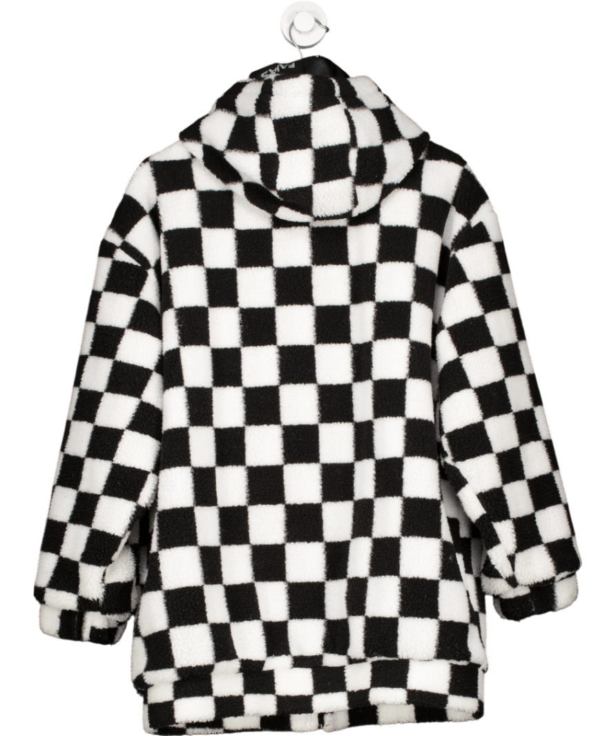 Dolls Kill Black Current Mood Check On It Faux Shearling Jacket UK S - Reliked