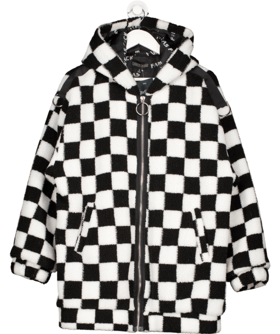 Dolls Kill Black Current Mood Check On It Faux Shearling Jacket UK S - Reliked