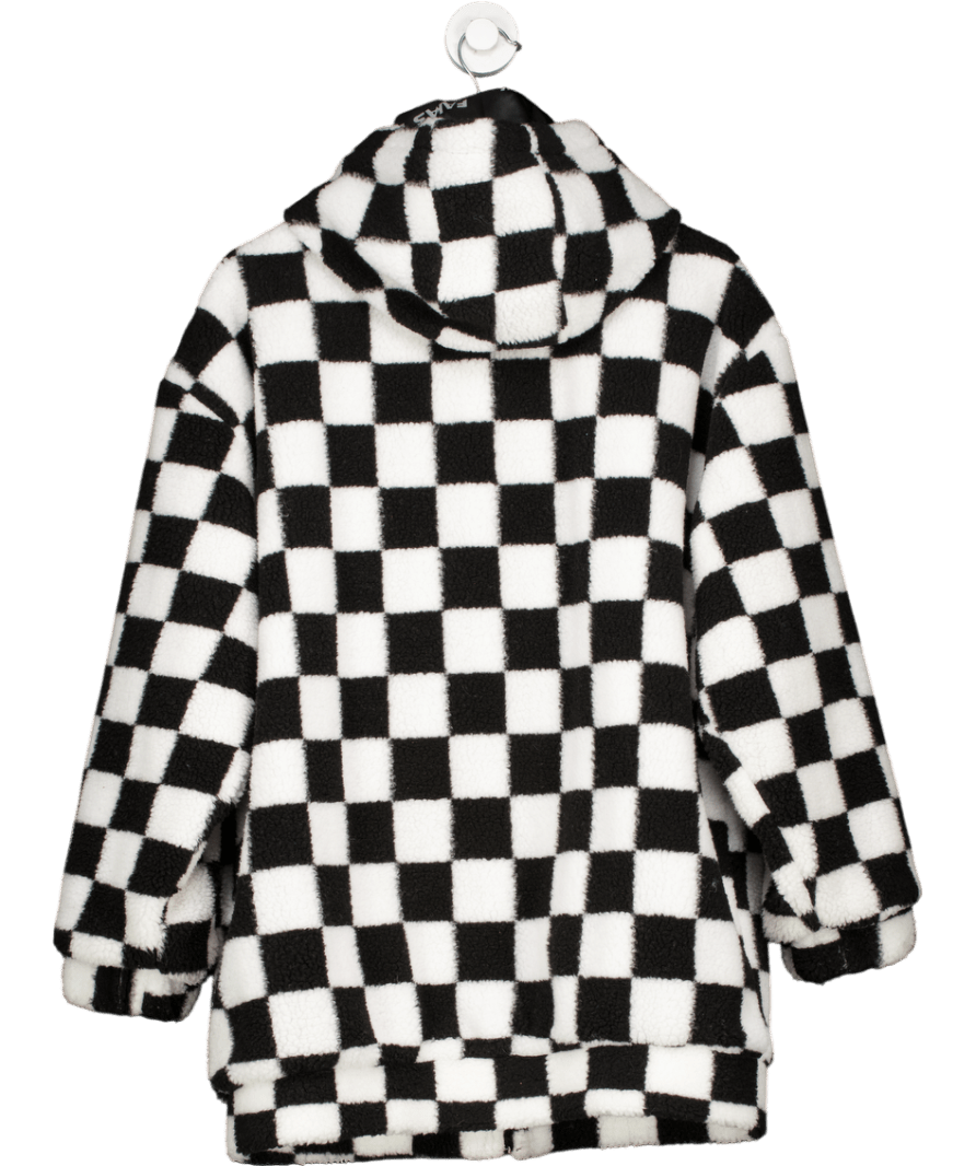 Dolls Kill Black Current Mood Check On It Faux Shearling Jacket UK S - Reliked