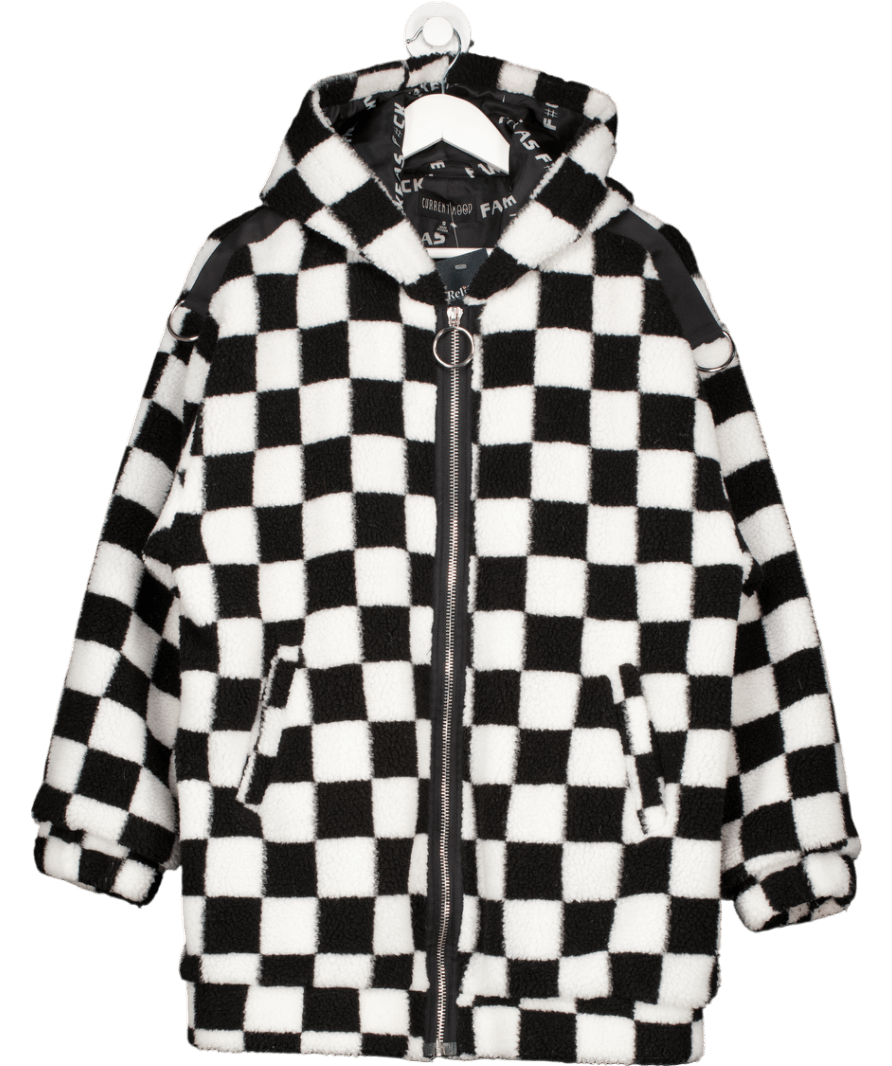 Dolls Kill Black Current Mood Check On It Faux Shearling Jacket UK S - Reliked